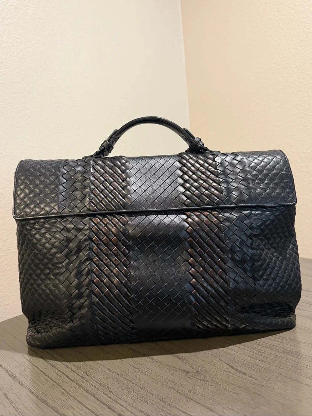 Bottega Veneta Black Leather Large Briefcase